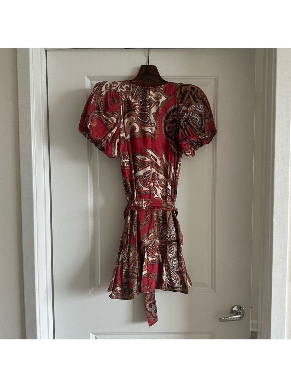 Farm Rio Leopard Paisley Burgundy Mini Dress - Picture 9 of 9